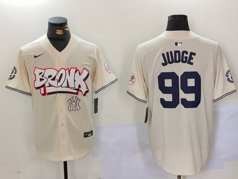 Men New York Yankees #99 Judge Cream joint name 2024 Nike MLB Jersey style 4